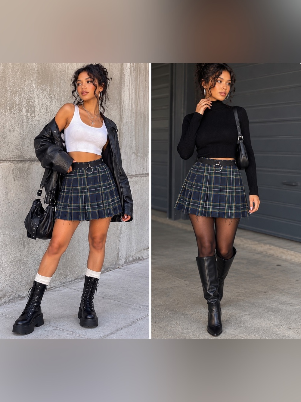Current Mood Dress Code Plaid Skirt Mini Size Medium Navy Green